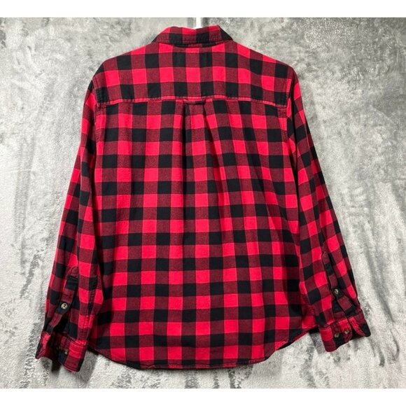 Woolrich Flannel Plaid Button Shirt Mens Size Medium Red Black Cotton Pocket - Picture 2 of 10